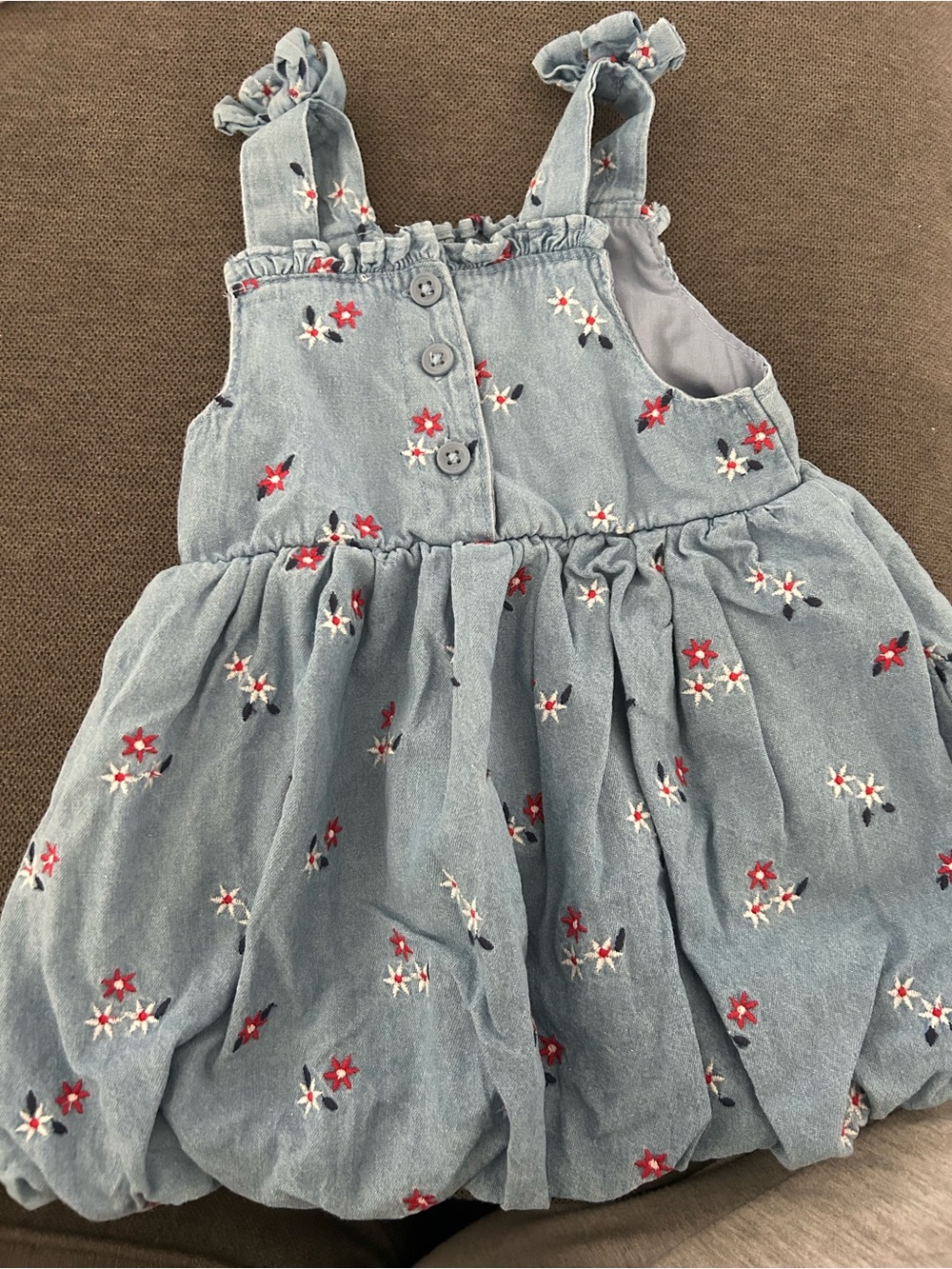 Nicole Miller Light Blue Dress with Red and White Floral Embroidery